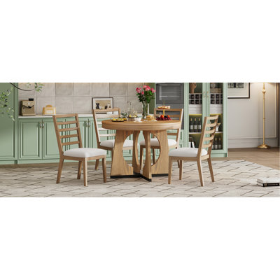 Ensemble de table de salle à manger ronde pour 4 avec chaises, ensemble de table de salle à manger extensible avec rallonge amovible de 16 po, ensemble de table de salle à manger rétro 5 pièces à motif géométrique unique pour la cuisine et la salle à manger (naturel)