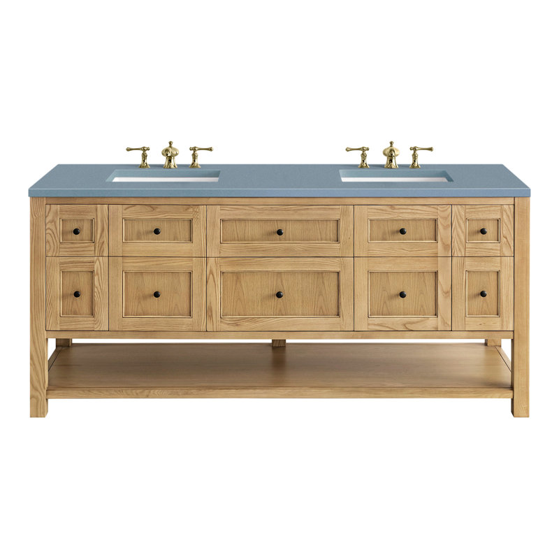 Breckenridge 72'' W Double Vanity, Light Natural Oak, Carrara White, 8" Widespread
