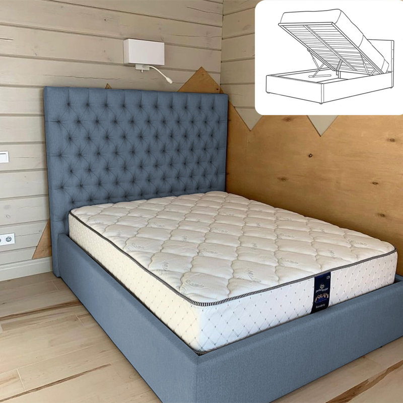 Upholstered Ottoman Storage Bed, Light Blue, Double (4'6)