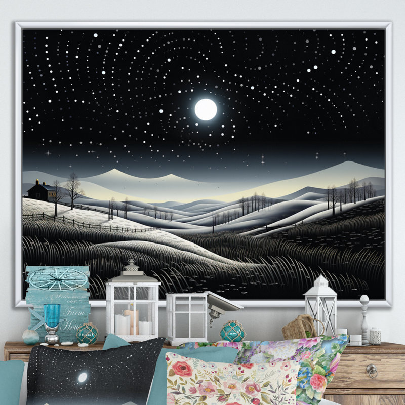 «Winter Farm», reproduction monochrome V, H 16 po x l 32 po x P 1 po, Cadre flottant blanc