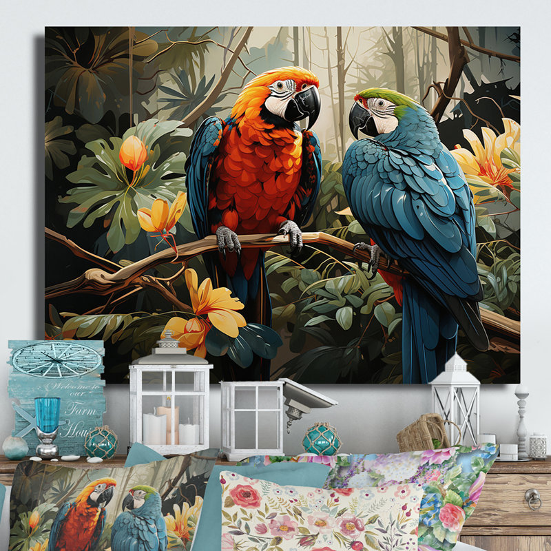 Tropical perroquet plumage I - animaux, art mural en métal, salon, H 12 po x l 20 po