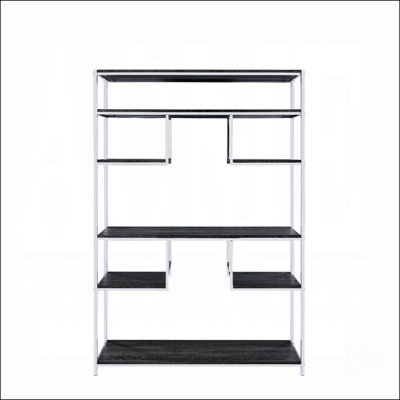 Rustic Grey Oak And Chrome 8-Shelf Bookshelf