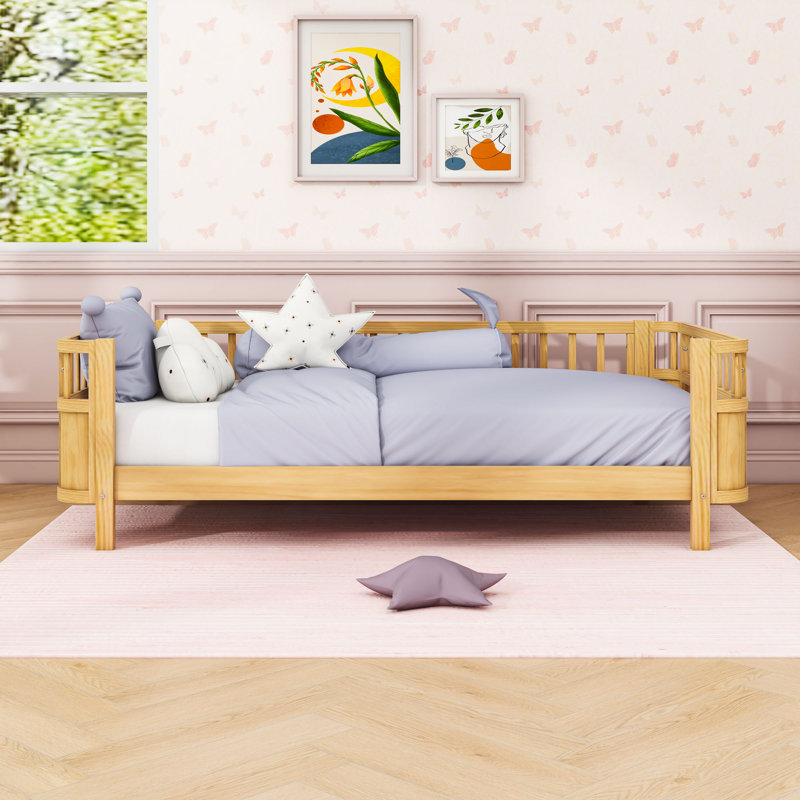 Wood Platform Bed with Rails, Natural, Twin