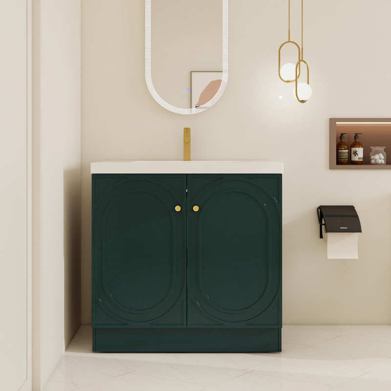 Ensemble de meuble-lavabo simple 36 po avec plateau en résine, Vert