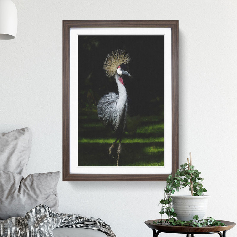 Crane Bird - Picture Frame Painting, Walnut Framed, 36cm H x 27cm W x 2cm D