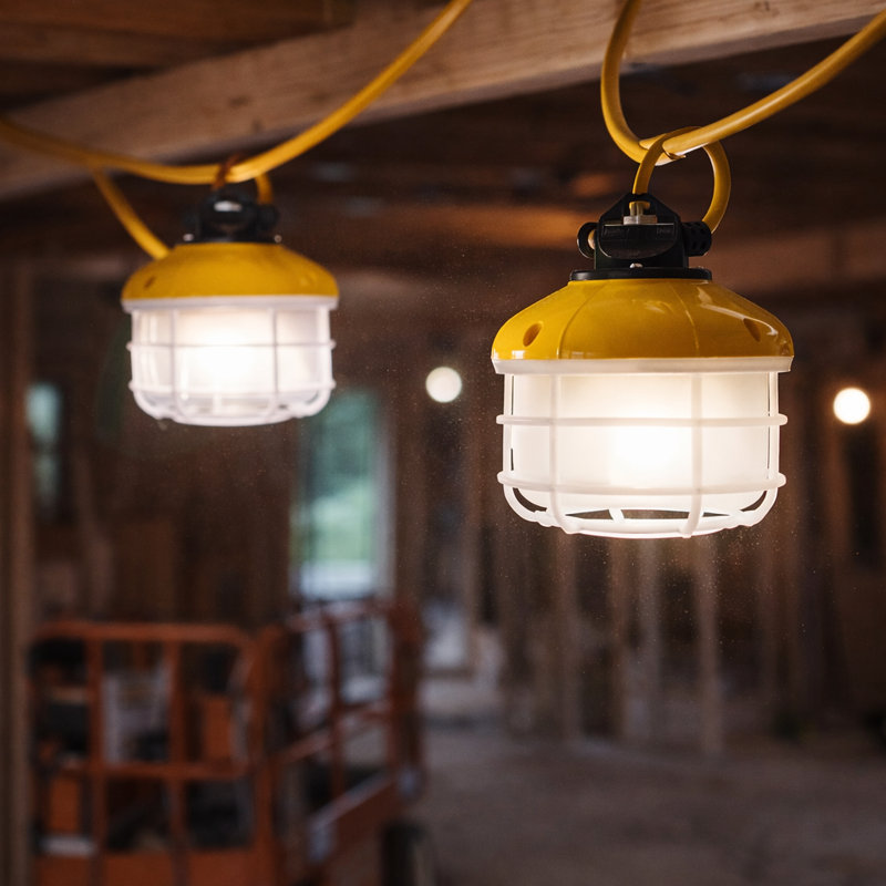 100 ft Construction LED Work String Lights with 10 Bright 6000K Bulbs, Linkable & Waterproof Jobsite Lighting