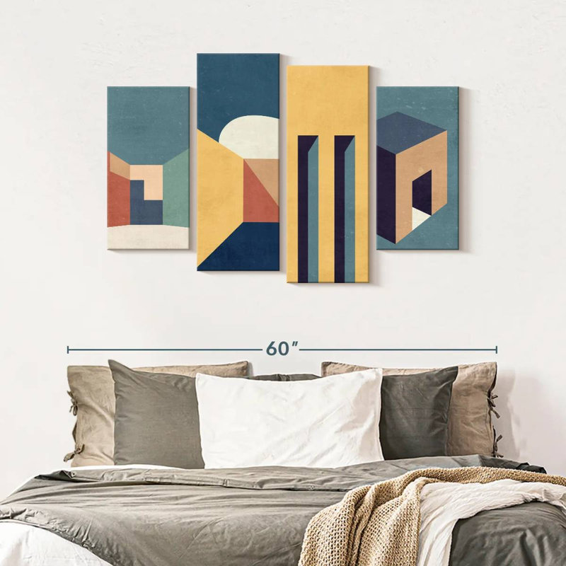Abstract Structures - 4 Piece Wrapped Canvas Print, 32" H x 52" W x 1.25" D