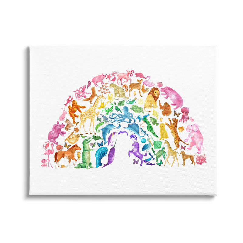 «Mixed Rainbow Animals Wildlife» par vaisselle - reproduction sur toile tendue, H 24 po x l 30 po x P 1,5 po