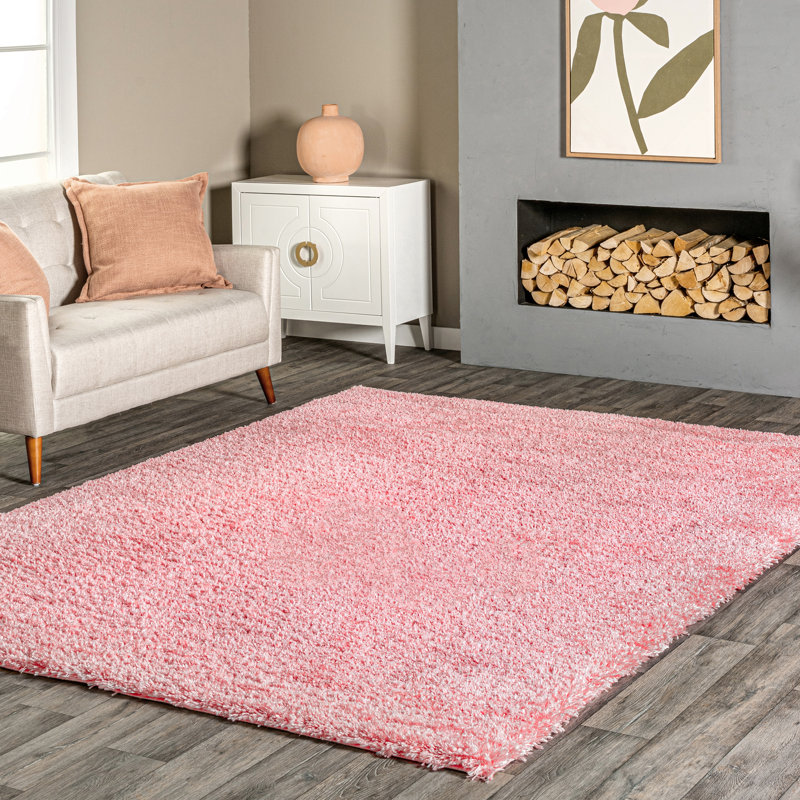 Tapis à poil long rose pastel uni pour le salon, la chambre à coucher, la salle à manger et la chambre de bébé Ahsan