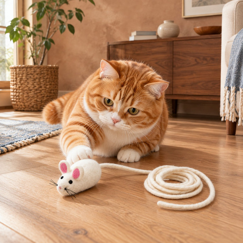 Ensemble de jouets pour chat en feutre de laine 100 % naturelle, en forme de souris, avec une texture douce et duveteuse, de l'herbe à chat pour stimuler l'interaction, des colorants sans azoïques, une conception sans danger pour les animaux et une longueur de 254 cm (100 pouces).
