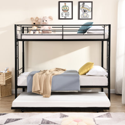 Lit superposé simple au-dessus de métal noir avec lit gigogne - Option de chambre à coucher moderne et confortable, fonction d'économie d'espace, structure en acier robuste, fonction de bruit, configuration d'escalier sécuritaire, tous les outils pour l'assemblage, s'adapte à la mémoire