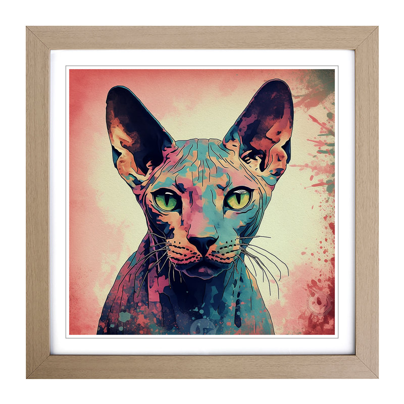 Sphynx Cat Digital Art - Framed Print, Oak