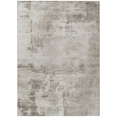 10' X 14' Beige And Gray Abstract Washable Indoor Outdoor Area Rug