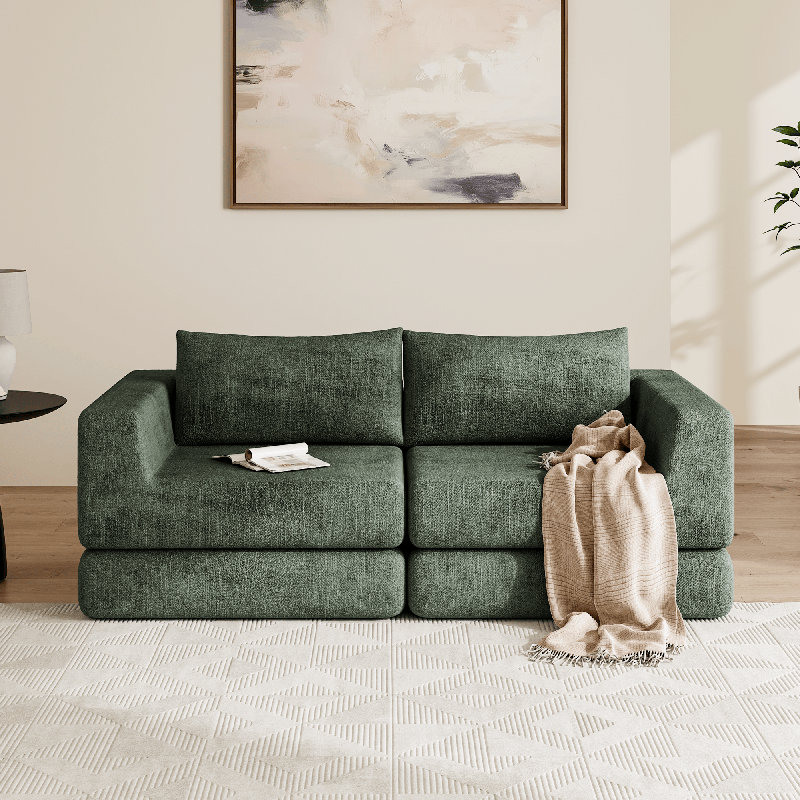 Canapé modulaire à compression Compression Cloud, canapé-lit convertible 2 en 1, futon escamotable, canapé-lit pour salon, petit appartement, vert