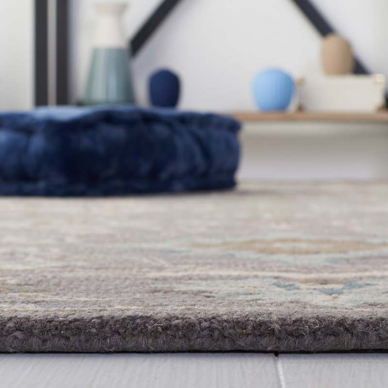 Tapis gris en laine fait à la main Tansy, Tapis de couloir 2 pi 3 po x 10 pi