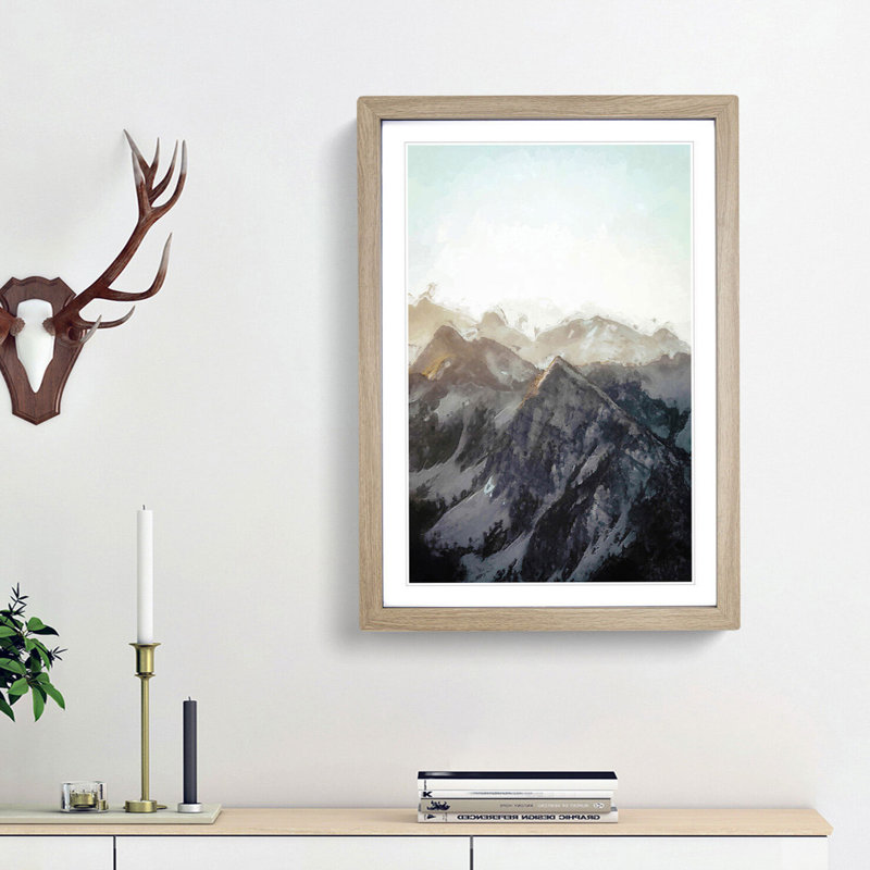 Mountain Range in Abstract - Framed Print, 87cm H x 62cm W x 2cm D, Oak Framed