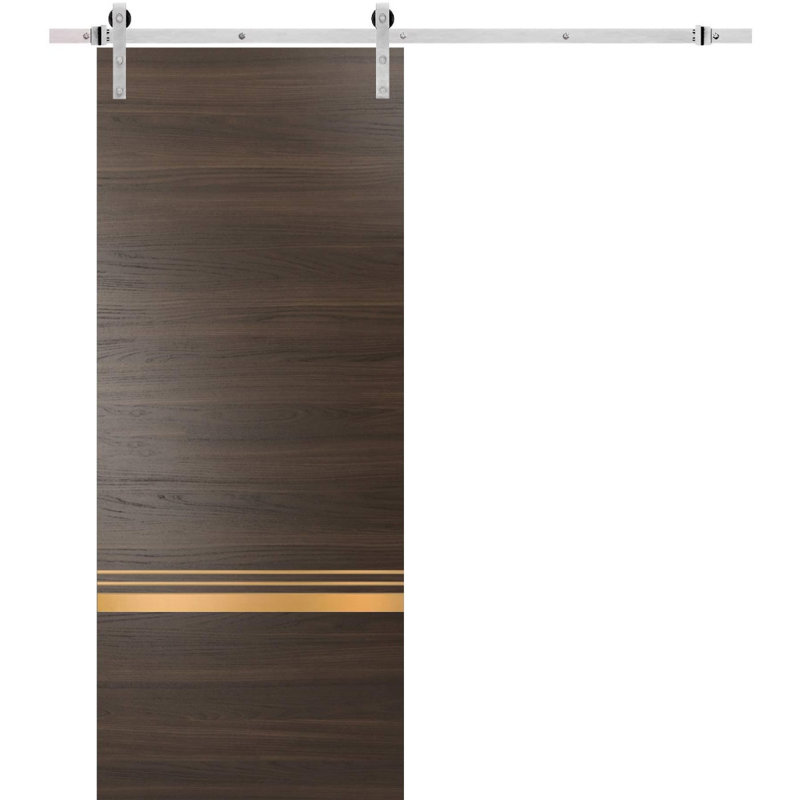 Porte de grange en bois manufacturé massif 2010, Cendre chocolat / chrome, 36 po x 96 po