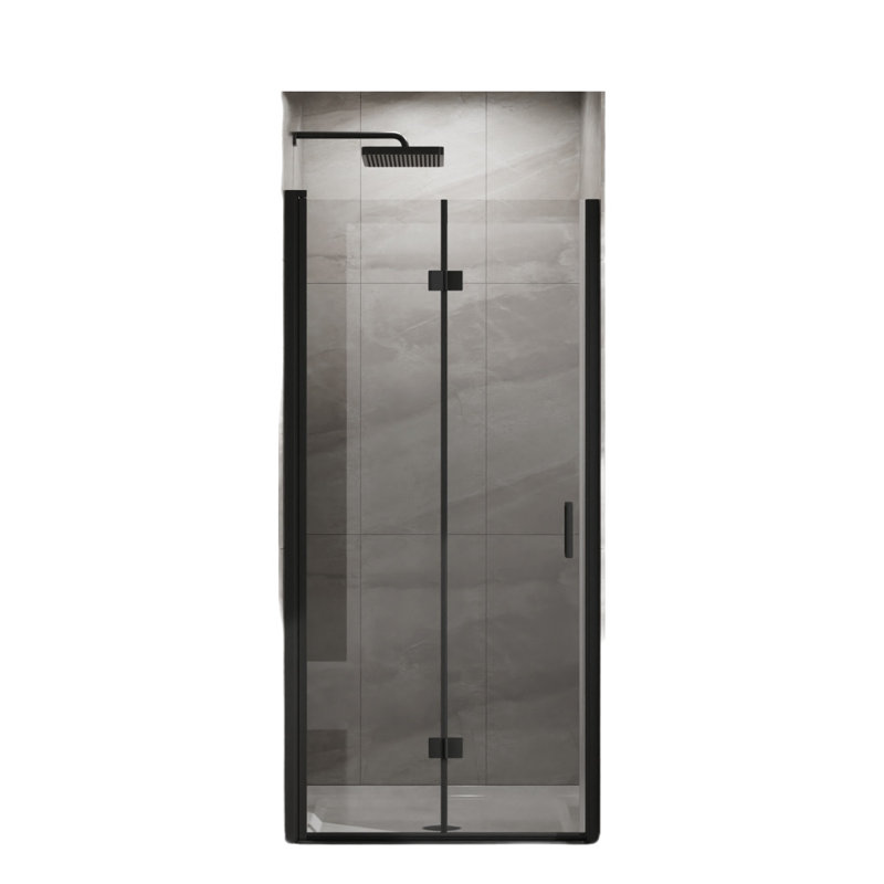 Ensemble de porte de douche en verre sans cadre avec base en acrylique, Noir / blanc