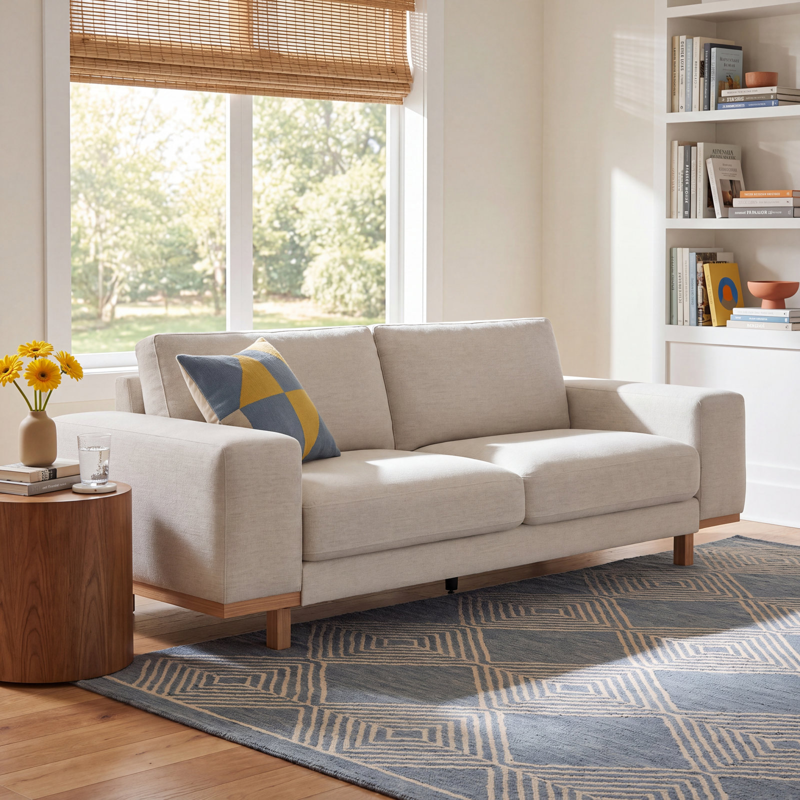 Arnette 97'' Upholstered Sofa, Brent Light Grey Basketweave