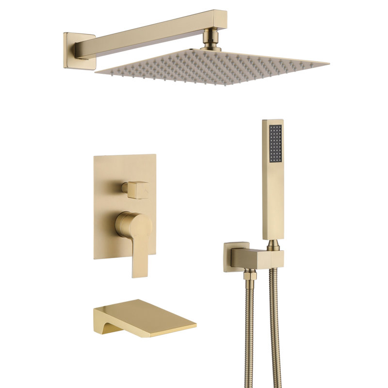 12" Shower With Handheld, Wall Mounted, Ceramic Disc, Balanced, Ergonomic Handle, Brushed Gold Finish User-,, Brushed Gold
