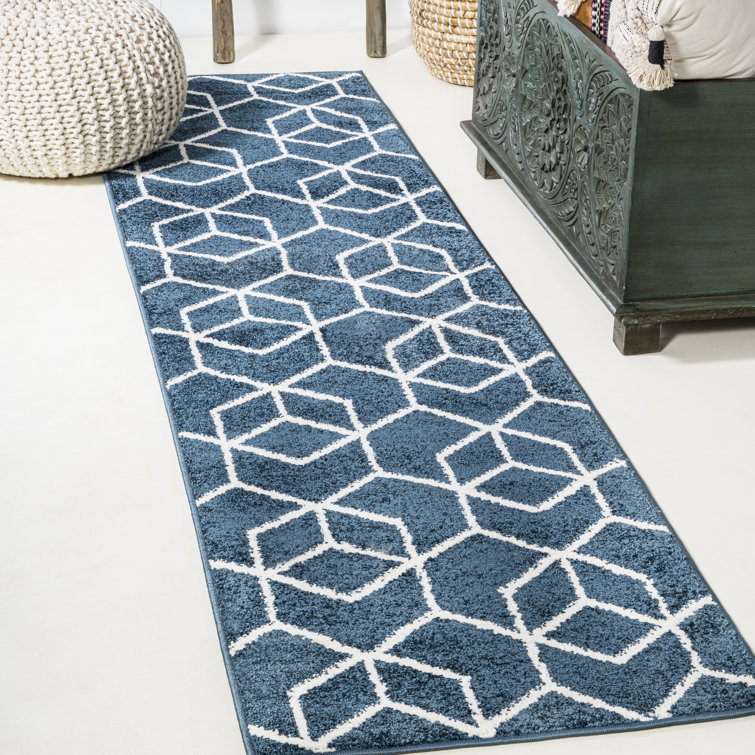 Mashawna Blocks Modern Geometric Navy/White Rug