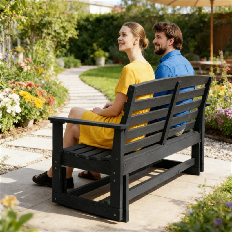 Banc oscillant classique en PEHD noir avec espace extérieur 28,8 x 49,5 x 34,2 po