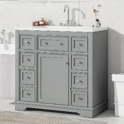 Kember 36'' Free Standing Single Bathroom Vanity with Porcelain Top -  Winston Porter, 03D921B995154177AD1236EE6329DCCA