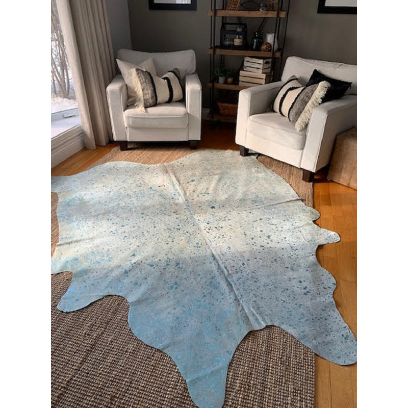 Handmade Turquoise Metallic Cowhide Rug