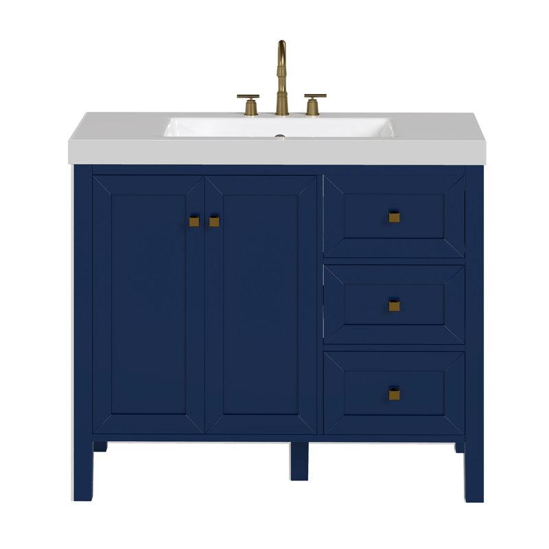 42" Bathroom Vanity With Resin Sink Set, Navy