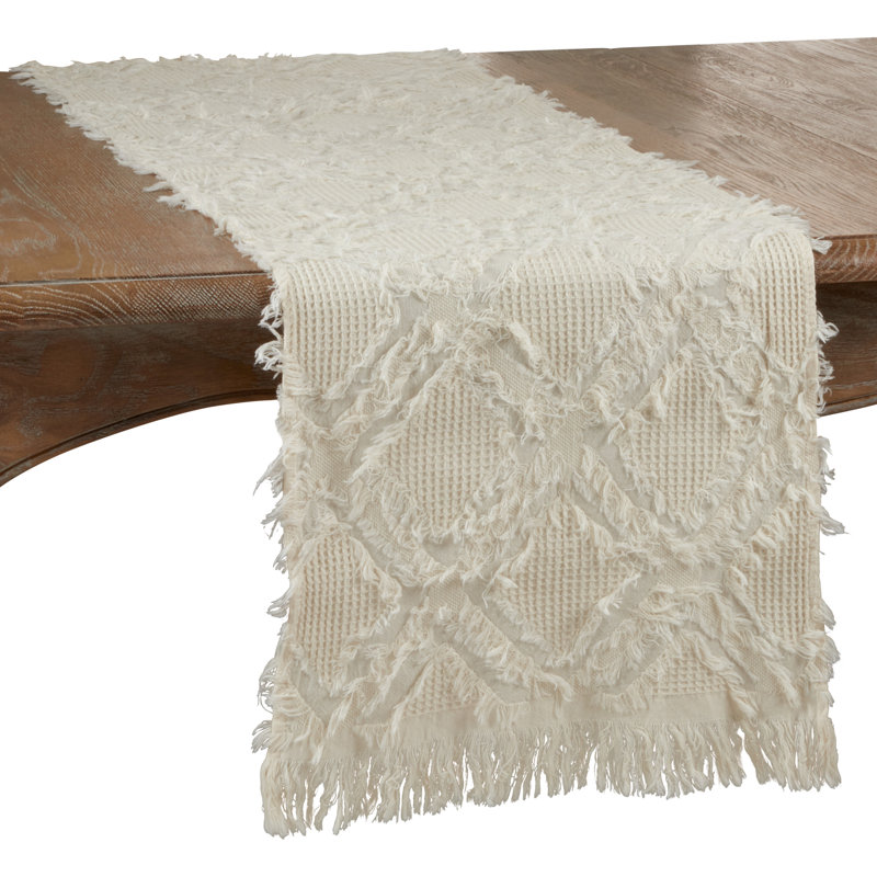 Zosia Geometric 100% Cotton Table Runner, Natural, 16" x 72"