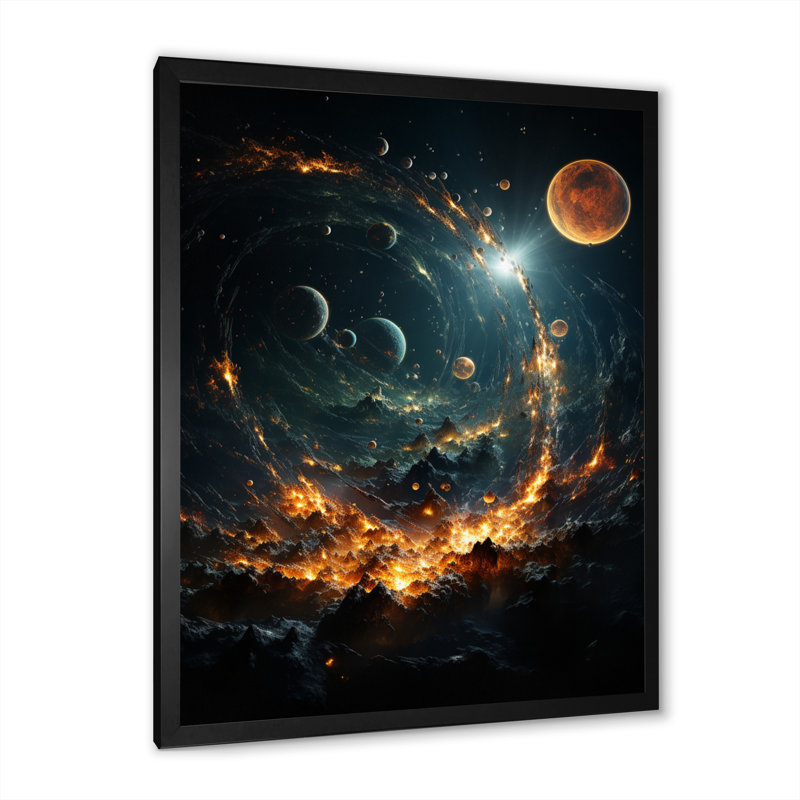 Galaxies Planets I, reproduction d'art sur toile, Cadre noir, H 20 po x l 12 po x P 1 po