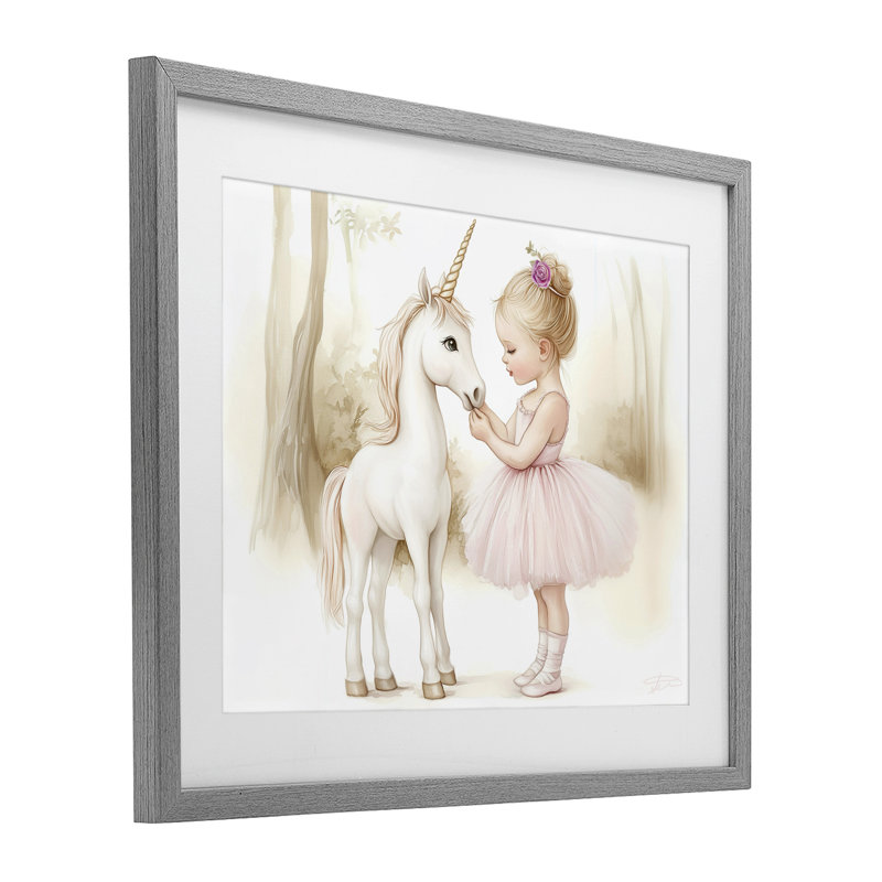 «Girl & Unicorn Friendship», reproduction sous verre encadrée, design par Whimsical Wonders, H 17 po x l 21 po