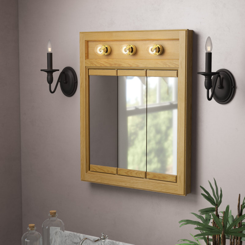 Bathroom Medicine Cabinet, Wall Mounted, Mirror, 30" H x 24" W x 5.13" D, Nutmeg Oak