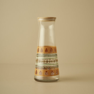 Indian Glass Carafe With Wooden Lid