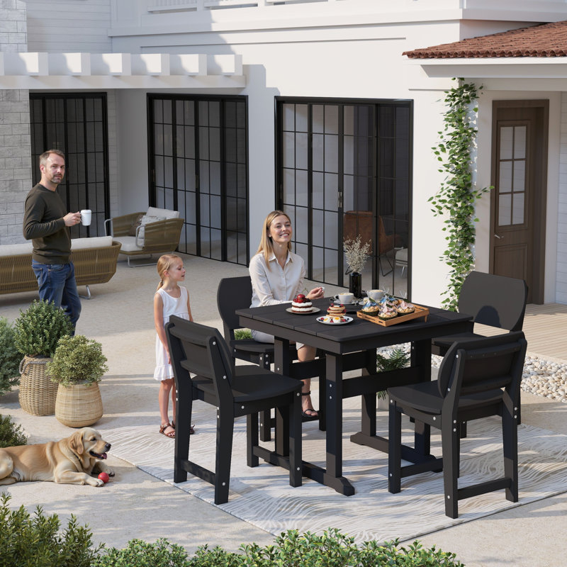 4 - Person 32.1"  Square Dining Set Outdoor Patio Chair and Table  All-weather for Small Space, Black