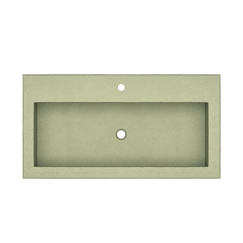 Trough Handmade Rectangular Bathroom Sink, Single Hole Faucet, Sage