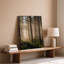 Toile «A Tranquil Forest Scene Bathed In Soft Golden Morning Light», art mural mettant en vedette de grands pins élancés avec écorce texturée-1066791654