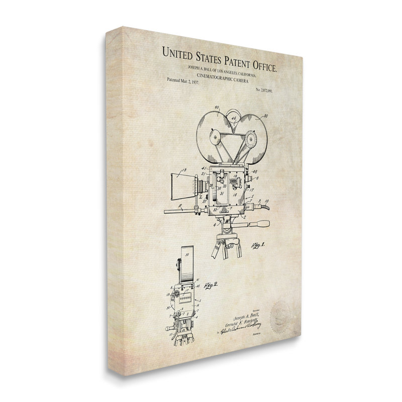 Conception détaillée d'un brevet de caméra cinématographique, L 24 po x H 24 po, Plaque murale