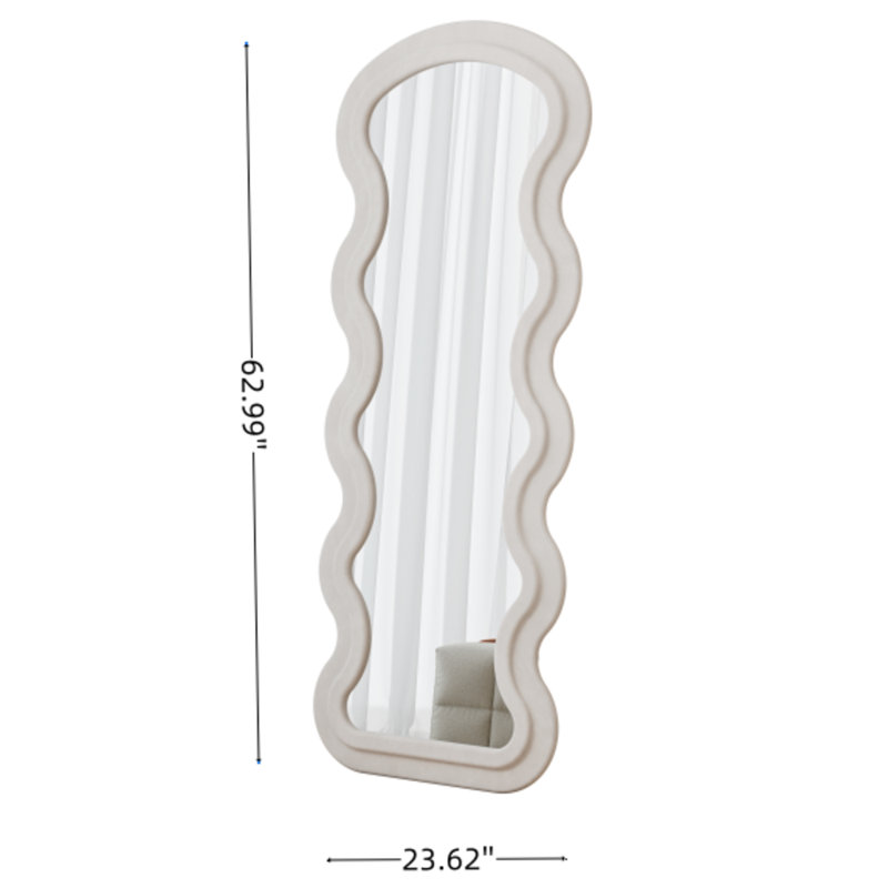 Miroir pleine grandeur blanc en flanelle ondulée - Miroir de plancher suspendu / debout / inclinable, Blanc