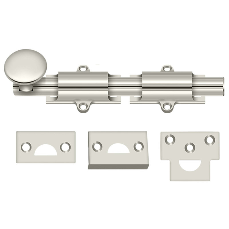 Boulon de surface 6 po Deltana 6SB14; robuste; finition nickel brillant