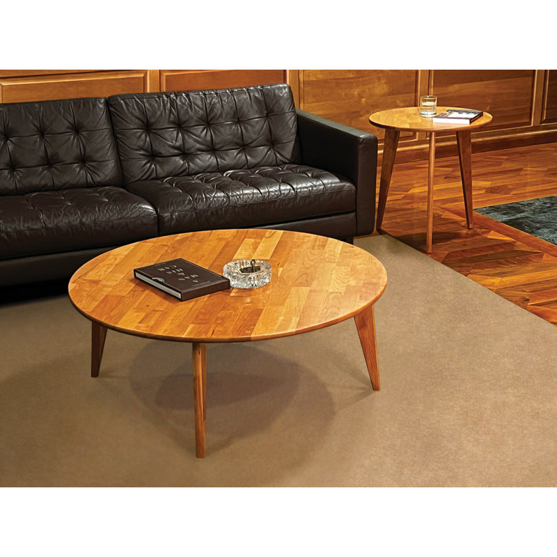 Sage Round Coffee Table With Wood Legs, 18" H x 42" L x 42" W