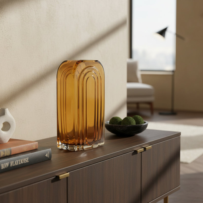 Vase de table en verre ambré 10 "