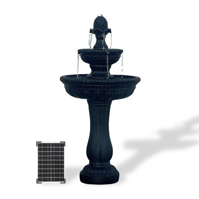  39" 2-Tier Outdoor Freestanding Solar Water Fountain - Classic Design, Black Resin Bird Bath with Pump - Ideal for Yard, Lawn and Garden, Porch Décor