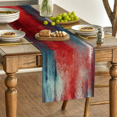 Red Blue 4th Of July Abstract Table Runner – 13x72 Inch Seasonal Farmhouse Kitchen Dining Table Decoration For Independence Day Home Party Decor