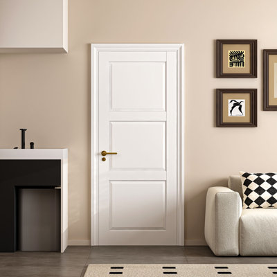 30'' X 80"H 3-Panel White Primed Shaker Standard Door Solid Wood Primed Interior Slab Door