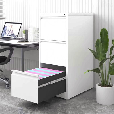 3 Drawer File Storage Organizer Cabinet With Lock Metal Vertical File Storage Cabinet Office Home Steel Vertical File Cabinet For A4 Legal/Letter Size Narrow File Cabinet Locked Assembly Required