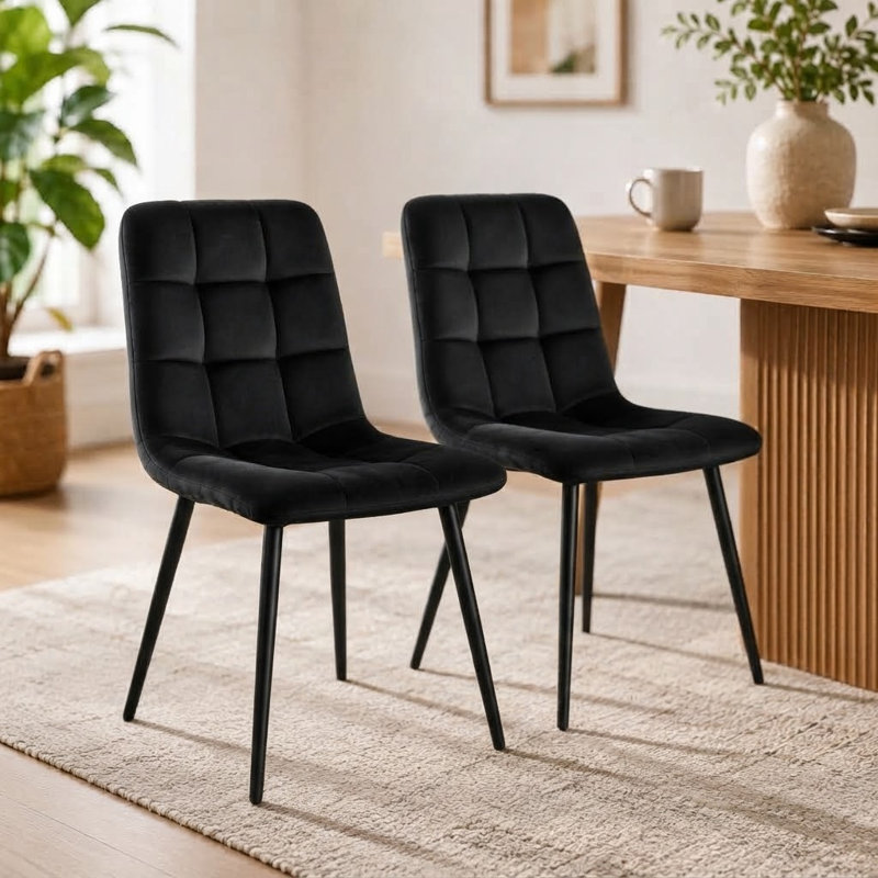 Modern Velvet Tufted Dining Chairs Set Kitchen Dining Chairs Dining Room Furniture, 6, Black, Black