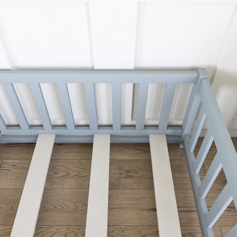 Lit simple en bois avec garde-corps et porte, Lit simple, Gris
