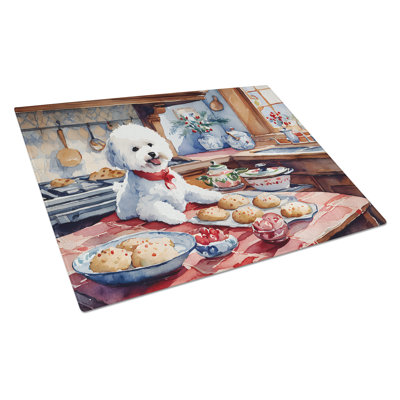 Bichon Frise Christmas Cookies Glass Cutting Board