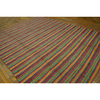 Tapis Mid-Century à rayures rétro tressé multicolore des années 1950